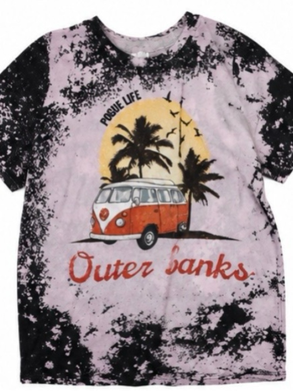 Source Unknown Outer Banks Pink & Black Tie-Dye Graphic Tee with Orange Van